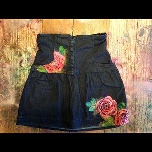 Hand painted high waist denim skirt